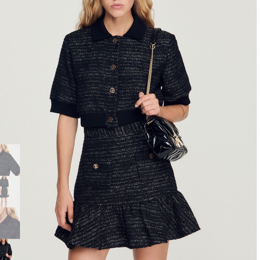 Sandro cropped tweed short sleeve jacket 36 Small $175